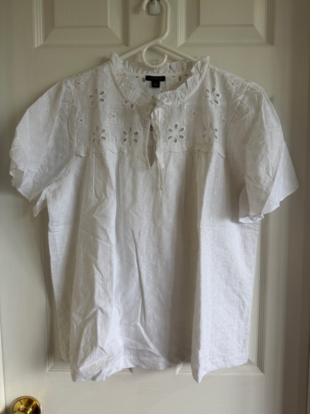 NWT Ann Taylor White Eyelet Tie-Neck Blouse